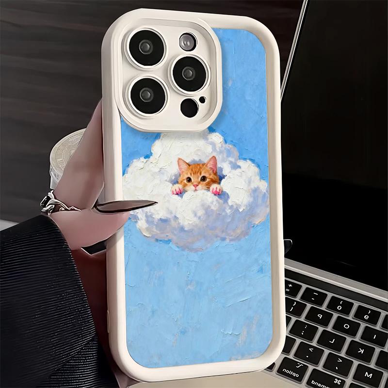 Phone Case for iPhone 17 Air 16E 15 16 Pro Max Cat Cute Kitten Cartoon Cover 14 Plus 13 12 Mini Soft Shell Silicone Fundas