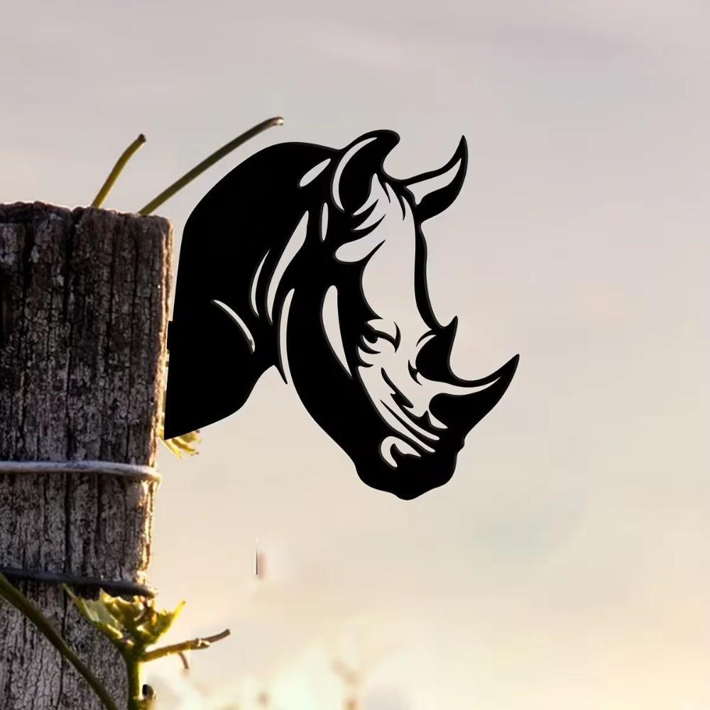 1pc Rhino Decorative Metal Tree Stake Silly Rhinoceros Yard Art Stylish Outdoor Decoration Perfect Gift for Zoo Animal Lovers