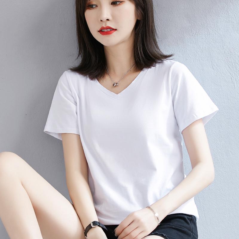 Women's 2022 Green Heart-Shaped V-Neck Short-Sleeve Cotton T-Shirt - Trendy Summer Wear