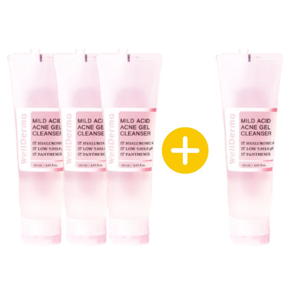 WellDerma / G PLUS МЯГКИЙ КИСЛОТНЫЙ ГЕЛЬ-ОЧИЩАЮЩЕЕ СРЕДСТВО ДЛЯ ПРОБЛЕМНОЙ КОЖИ / 120 мл Набор 3+1 / Уход за проблемной кожей и балансировка pH / Произведено в Корее