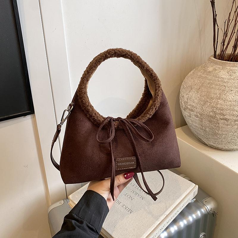 Retro Suede PU Leather Womens Handheld Shoulder Bag Single Shoulder Crossbody Bag Autumn Winter Faionable Commuting Handheld Bag
