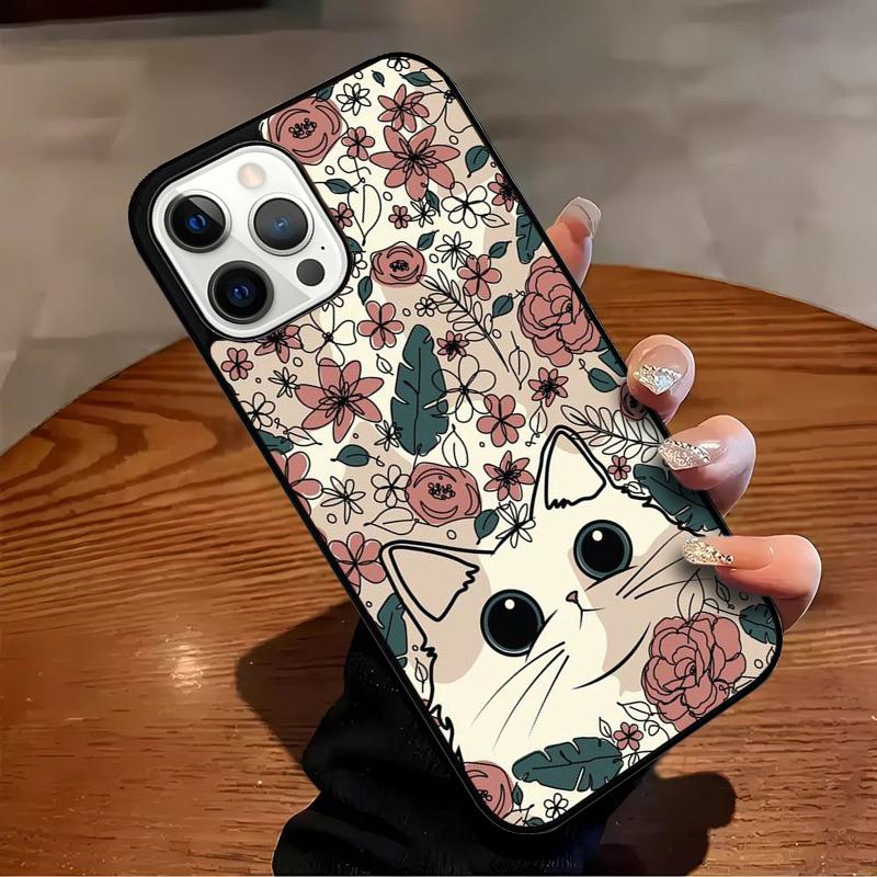 Lovely Flower Cat Animal Pattern Phone Case For iPhone 17 Air 16 15 14 13 12 11 Pro Max Max Plus Bumper Case Cover