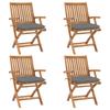 Chaises pliables de jardin avec coussins lot de 4 Teck solide