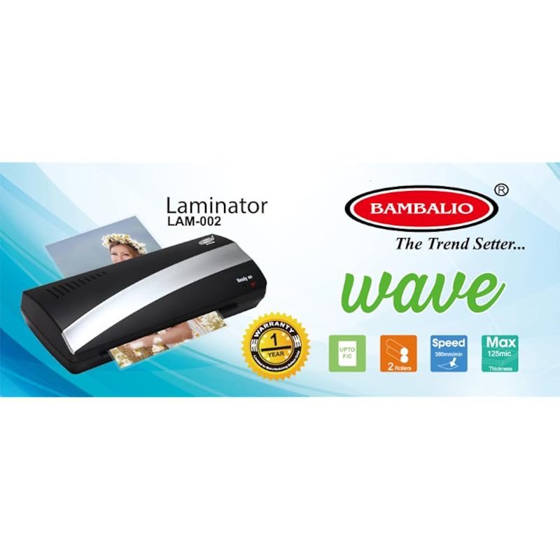 Bambalio Hot & Cold Laminator Fully Automatic Upto A4/FC Size (2 Rollers) 1 Year Warranty Black Colour LAM-002