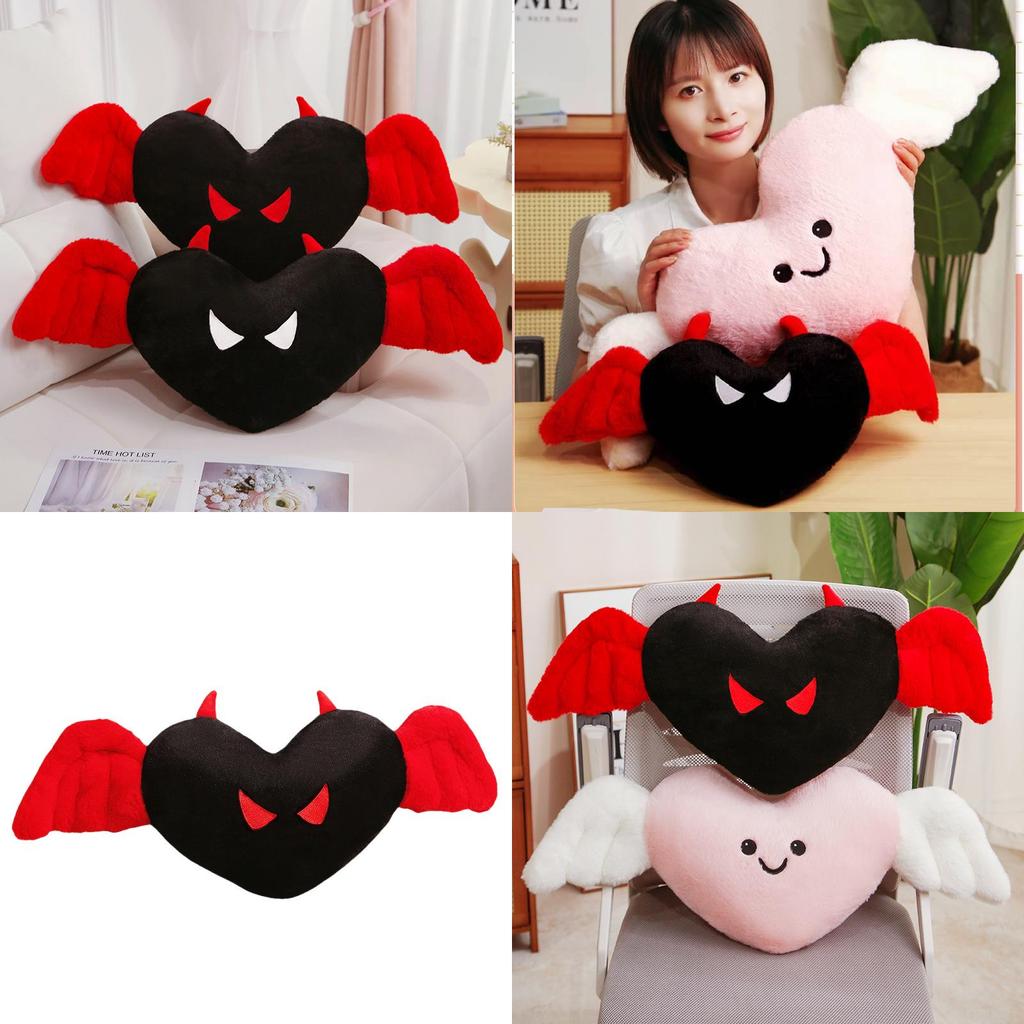 Adorable Plush Car Neck Pillow And Waist Support Cushion In Cute Angel And Devil Designs