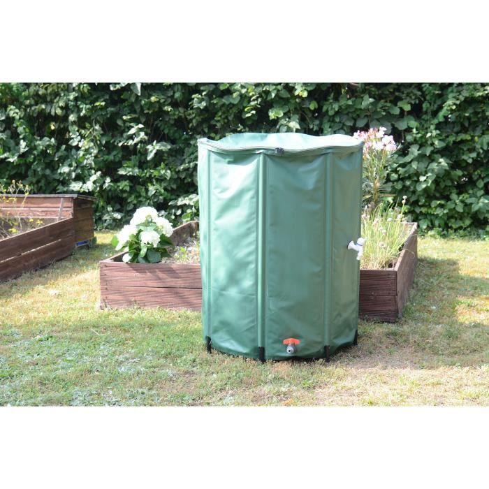 EDA - Récupérateur D'eau Souple Et Pliable 500 L - Avec Filtre En Filet + 2 Robinets - Résistant Aux Intempéries - Ø 80 X H.98 Cm
