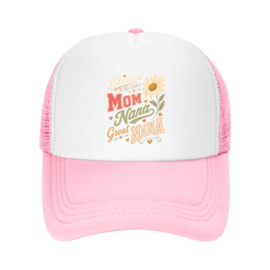 Blessed Grandma Names Floral Typogra Mesh Baseball Cap Casual Hat Outdoor For Womens Unisex FeUnisex