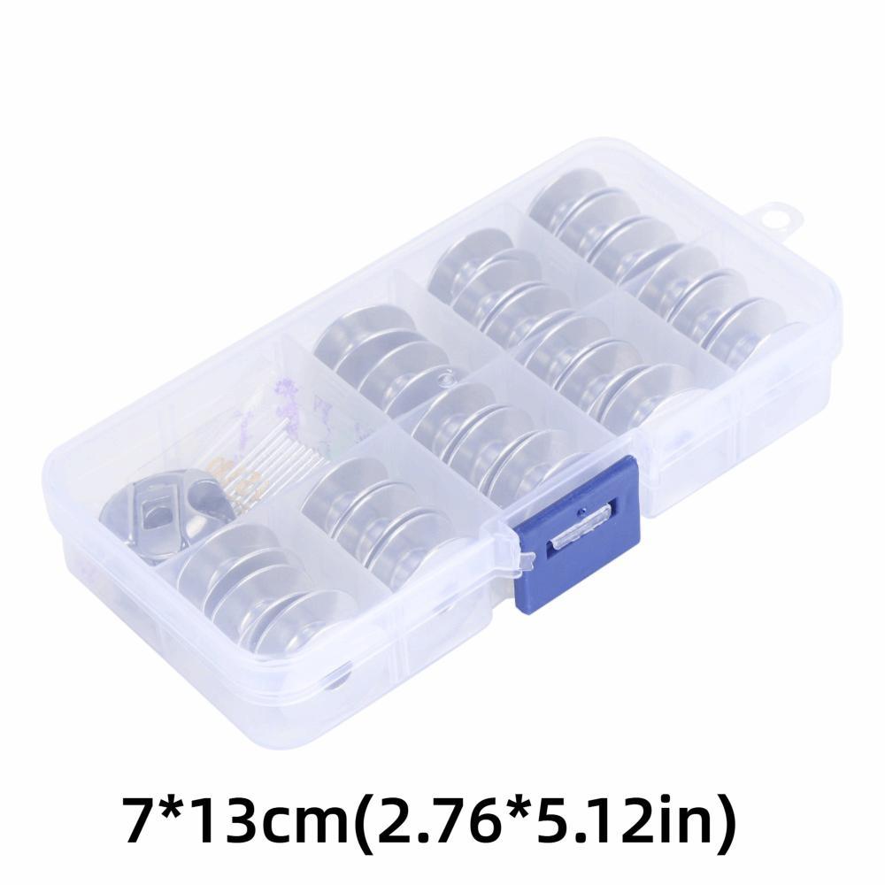 36pcs Metal Bobbins Sewing Machine Bobbin Set Aluminium Plastic Storage Box Sewing Machine Bobbin Silver