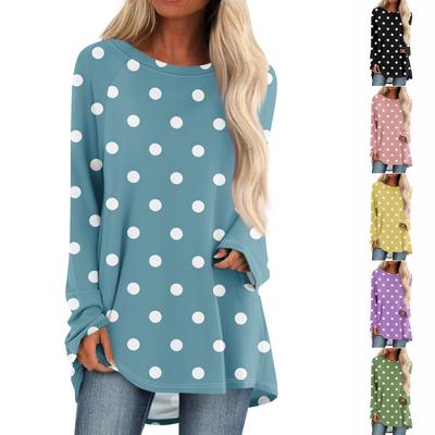 Women's Fashionable Loose Mid-length Round Neck Pullover Printed Raglan Sleeves Long-sleeved Casual Top