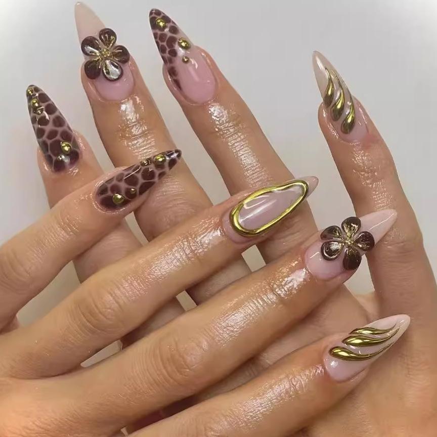 24Pcs Black Fake Nails with Diamond Halloween Long Almond False Nail Butterfly Design Wearable Oval Press On Nails Tips