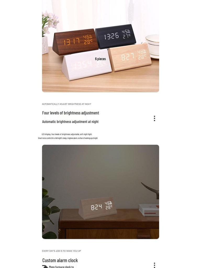 Multi-functional Digital Wood Alarm Clock with Temperature & Humidity Display
