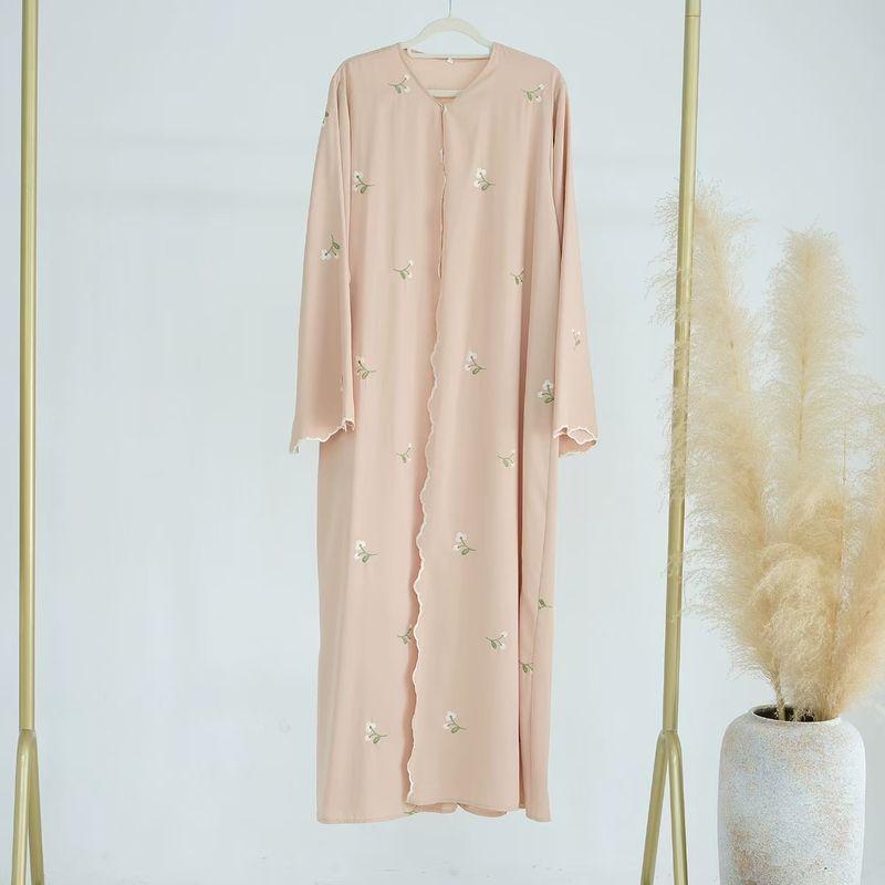 New Arrival Middle East Dubai Flower Embroider Lace Cardigan Dress Cardigan Embroidered Dress