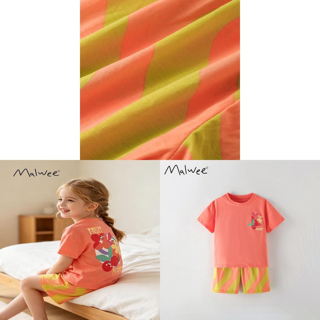 Girls Summer Cotton Cartoon Twopiece Outfit For Casual Play And Daily Wear