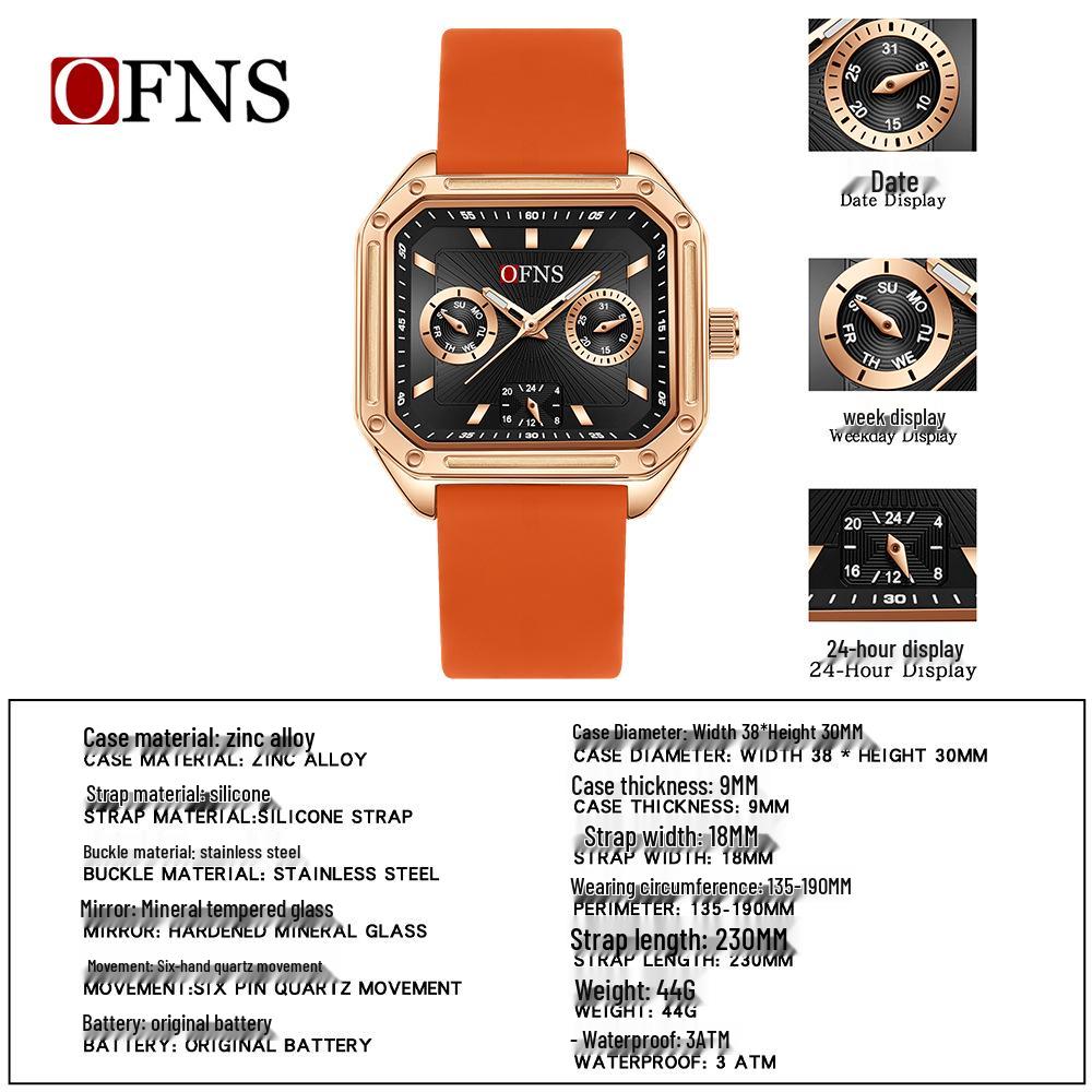 OFNS Retro Square Waterproof Quartz Watch: Small, Luminous, Three-Hand Design for Men & Women