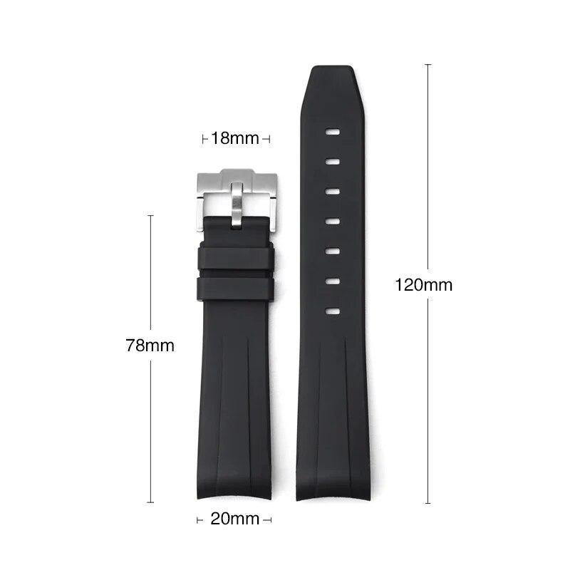 20mm Fluoro Rubber Strap for Rolex Daytona Curved End Sport Waterproof FKM Watch Band for Omega X Swatch Moonswatch with Tools