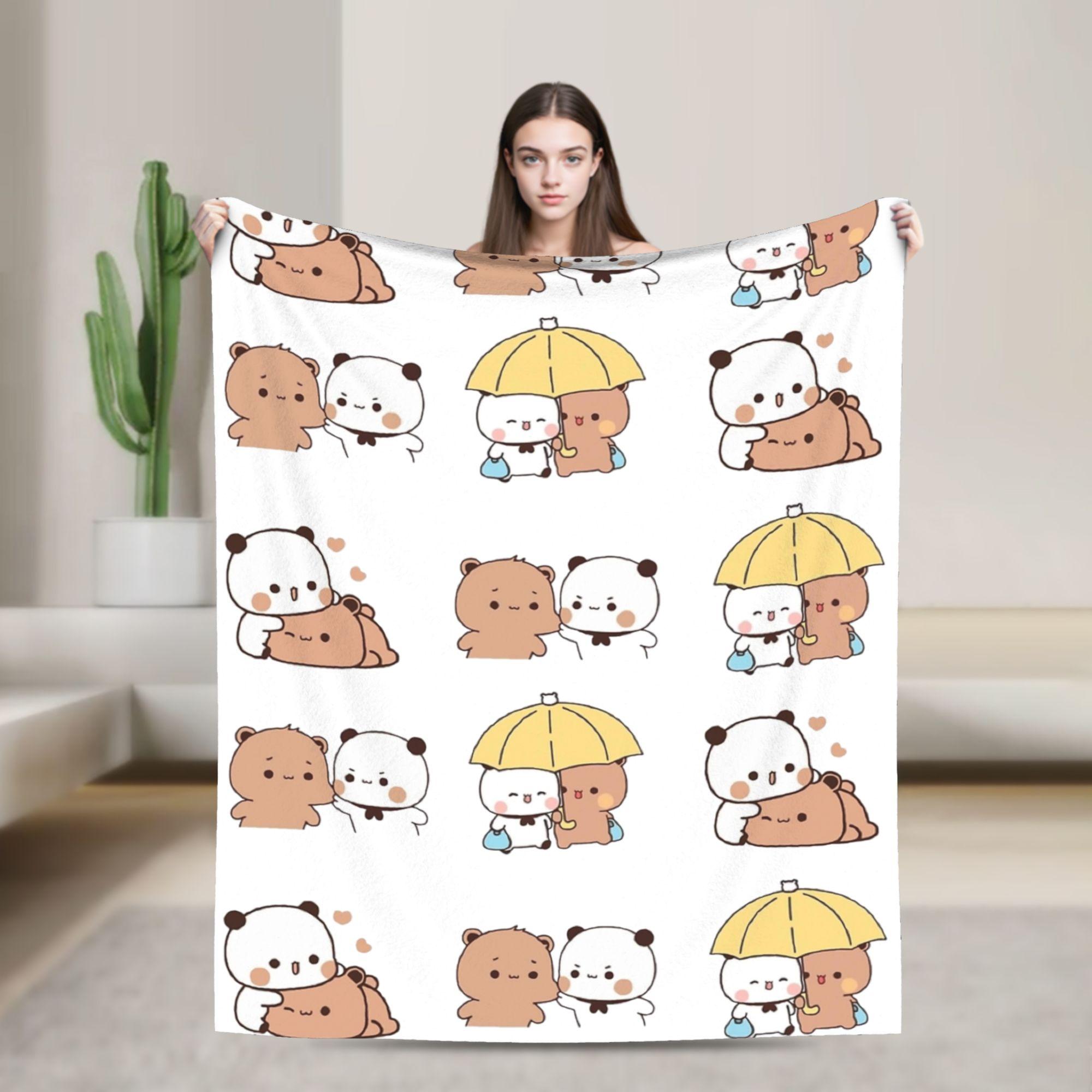 Bubu and Dudu Flannel Blanket Bear and Panda Funny Throw Blanket for Home 200x150cm Bedspreads 75x90cm