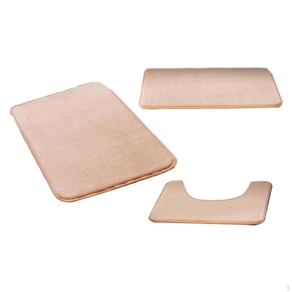 3 Piece Bathroom Rug Soft Carpet Absorbent Polyester Machine Washable Non Slip Floor Mat for