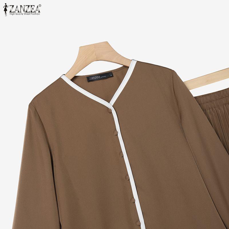 ZANZEA Women Long Sleeve Blouse and Long Skirts Casual Two Piece Suit Sets