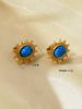 1 Pair Vintage French Natural Stone Blue Zircon Stainless Steel 18k Gold Plated Women's Stud Earrings for Women's Daily Wear
