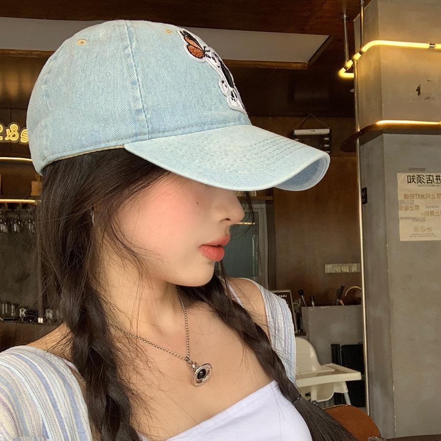 Cute Spotted Puppy Cowboy Duckball Cap for Women In Spring and Summer Large Brim Showing Face Small Outdoor Sun Protection Baseball Cap