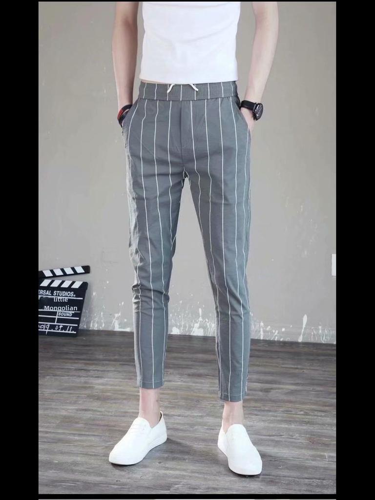 2024 Men's Korean Style Slim-Fit Striped Casual Nine-Point Pants