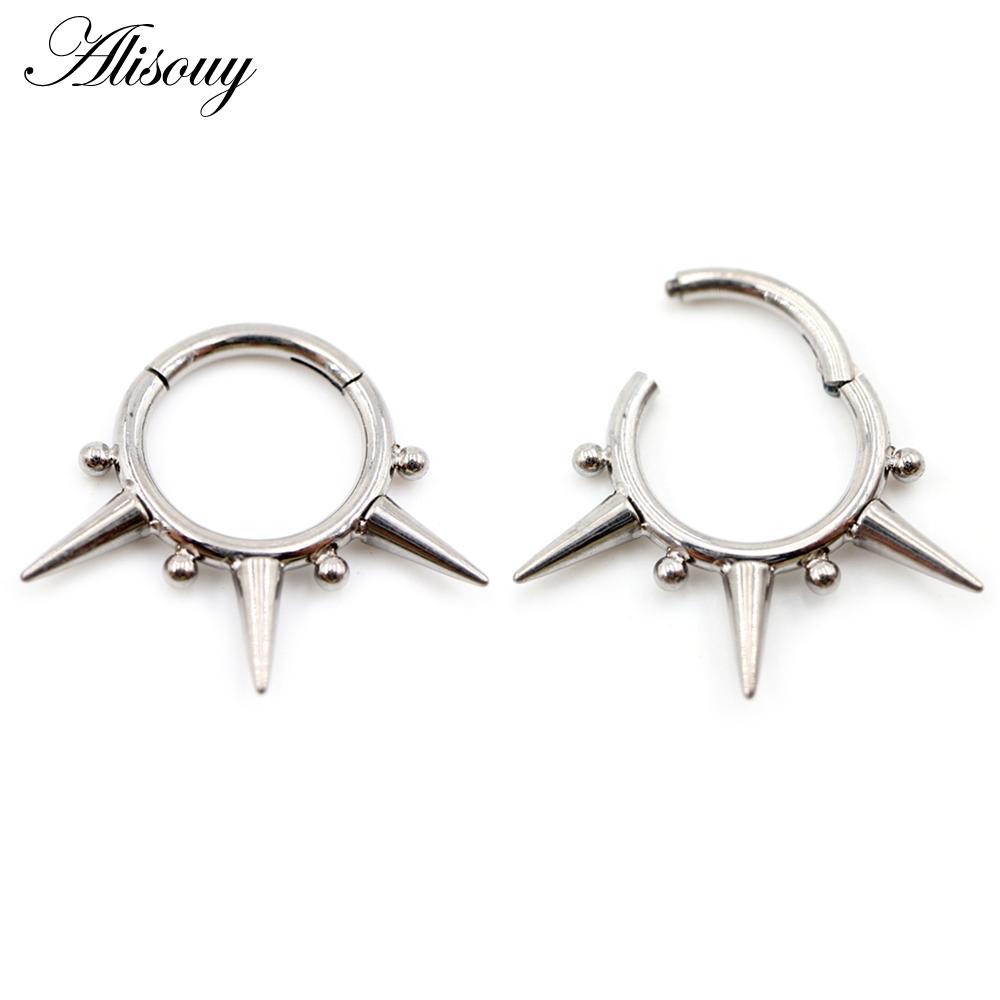 Alisouy 1PC G23 Titan Stahl Kegel Ball Spike Klapp Clicker Nase Septum Ringe Ohr Hoop Knorpel Ohrring Körper piercing Schmuck