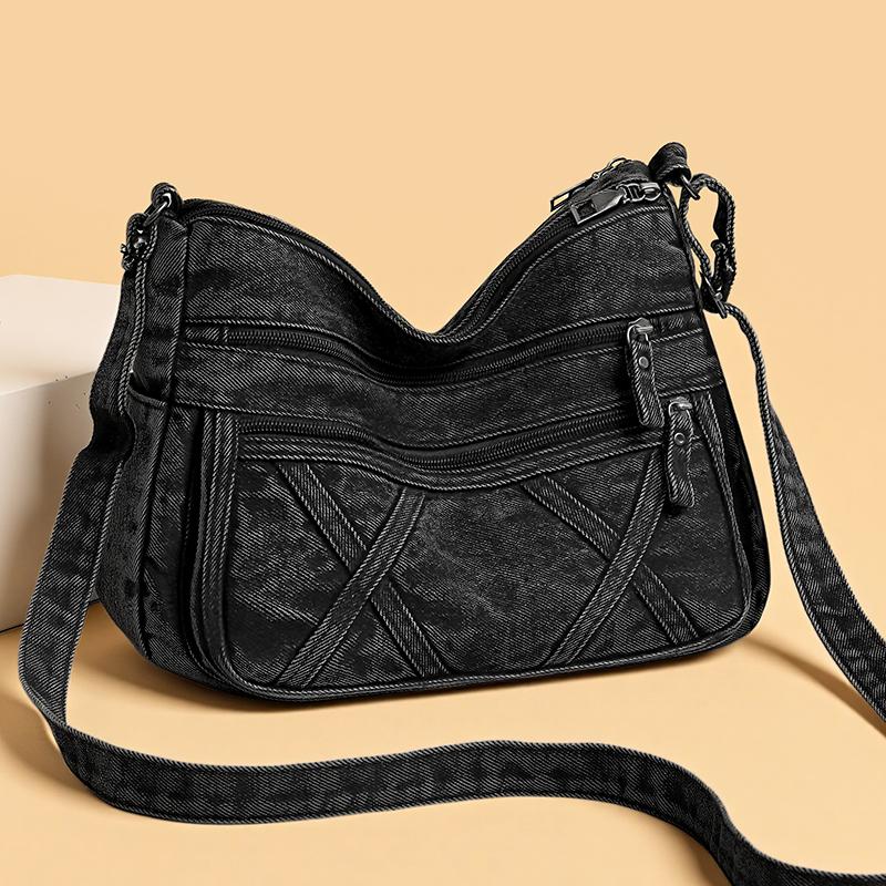 Large Capacity Denim Bag Women's Shoulder Bag Multi-Compartment Crossbody Bag