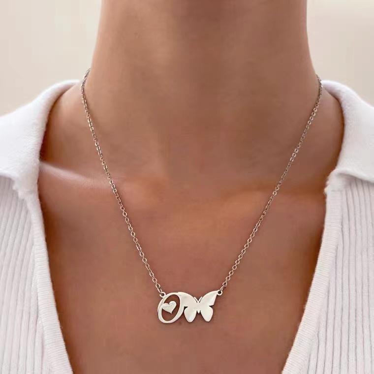 Stainless Steel Non-fading Women's Trendy Butterfly Letter Necklace