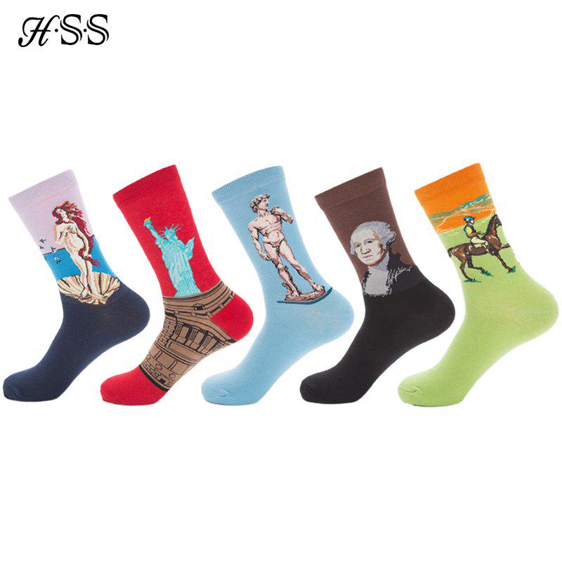 

Мужские хлопковые носки Happy, забавные чесаные красочные длинные носки с разноцветными рисунками, повседневные носки для скейтборда