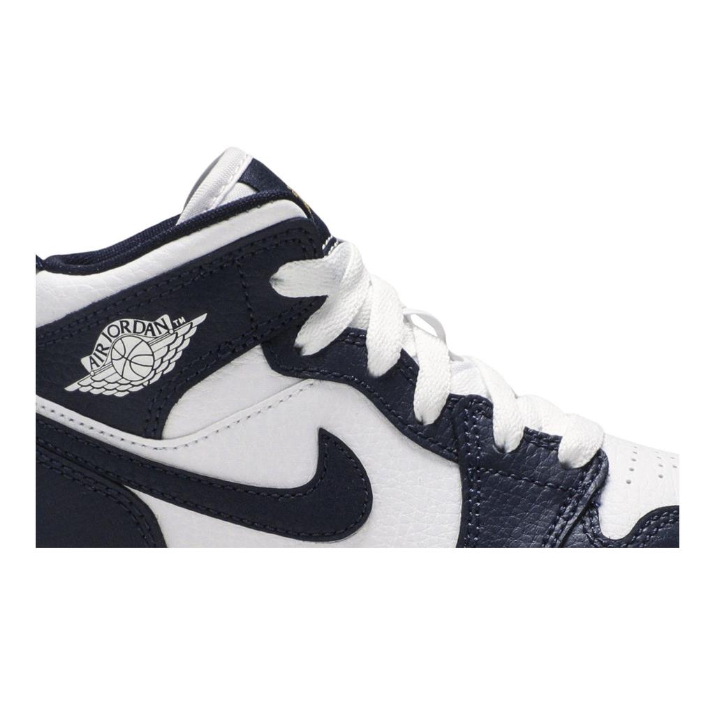 Air Jordan 1 Mid PreSchool 'Obsidian' (Unisex) White / Metallic Gold / Obsidian Kids' Basketball Shoes 640734 174