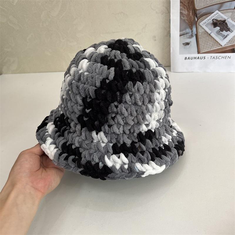 Mixed Color Rough Knitted Hat Women's Autumn and Winter Warm Niche Color Matching Bucket Hat