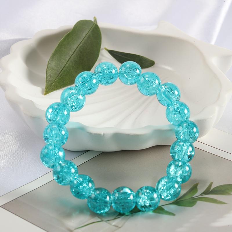 10mm Y2K Style Cracked Bead Bracelet, Multi Color Glass Round Bead Women's Fashion Jewelry Suitable For Daily Wear
