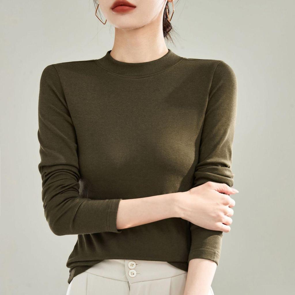 Ankola Women's Red Velvet Half Turtleneck Long Sleeve Shirt - Slimming, High Elastic, Warm, Spring/Autumn 2025