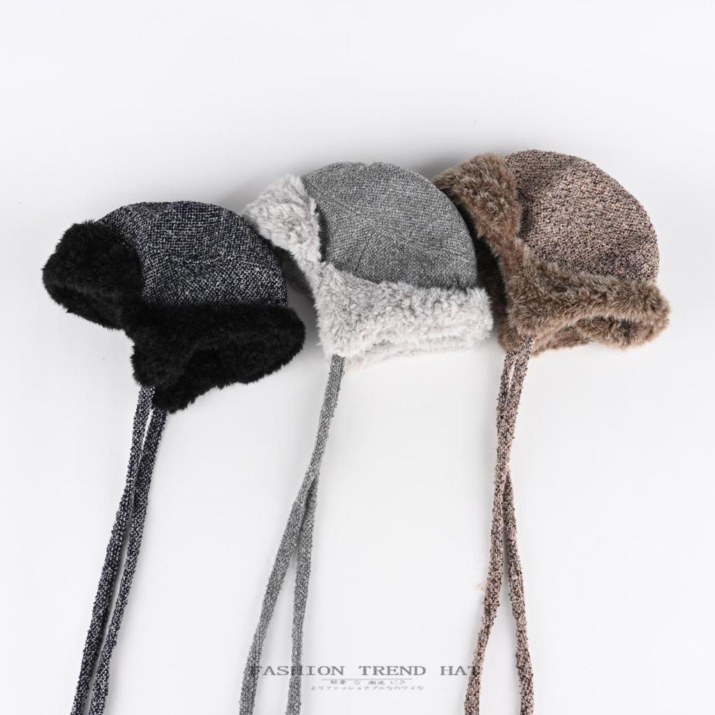 Korean Version Plush Hat Women's Winter Plush Thickened Cycling Warm Ear Protection Hat Fashionable Trendy Strap Flying Hat