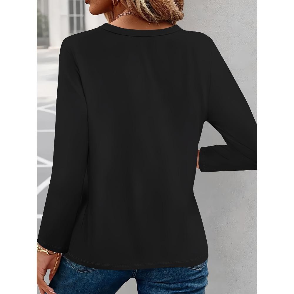 Plus size T-shirt V-neck long-sleeved women's casual fashion, spring and autumn bottoming top, letter cartoon print