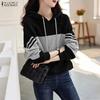 ZANZEA Women Hoodies Casual Long Sleeve Patchwork Pullover Hooded Sweatshirts