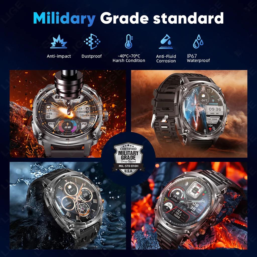 Nieuwe 800mAh Grote Batterij Smartwatch Heren 1.75" AMOLED HD Display LED Zaklamp Sport Fitness Bluetooth Bellen Smartwatch Heren