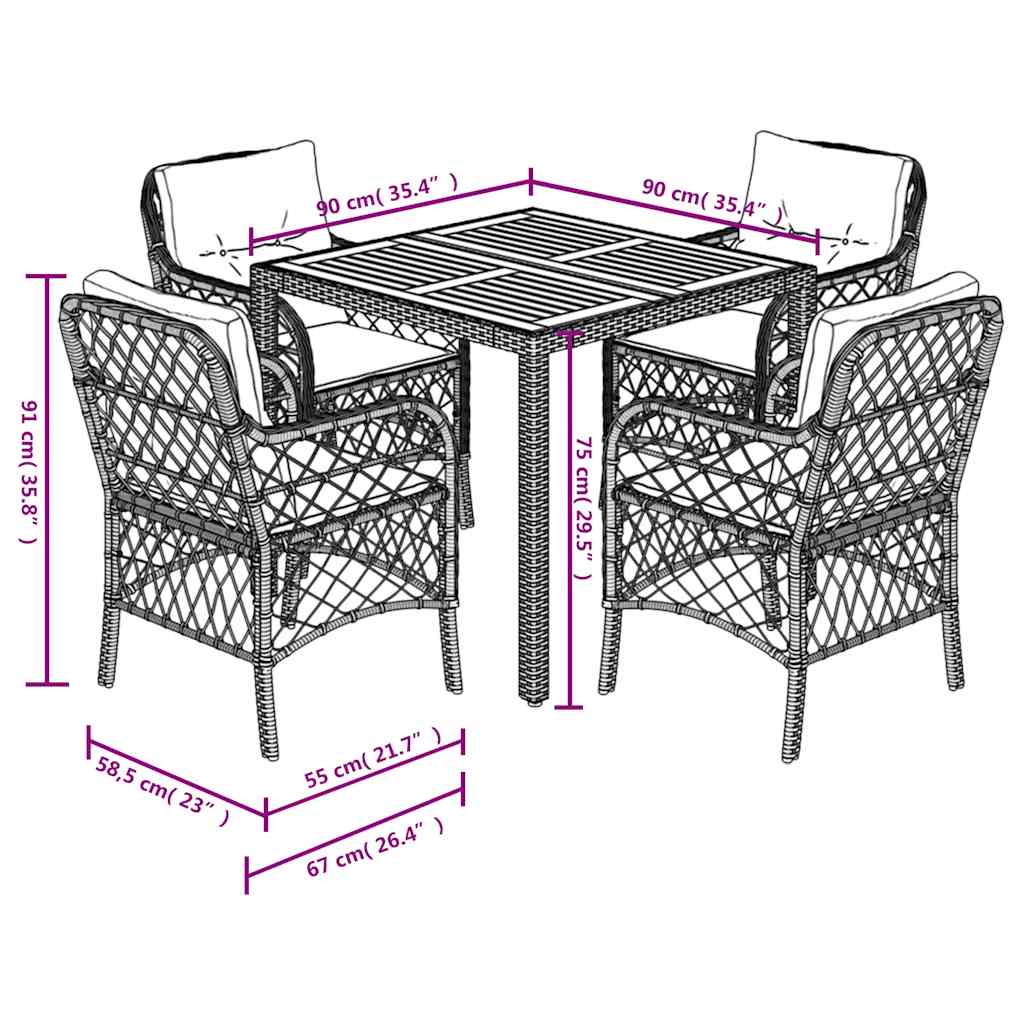 5 Piece Outdoor Dining Set with Cushions Black Poly Rattan