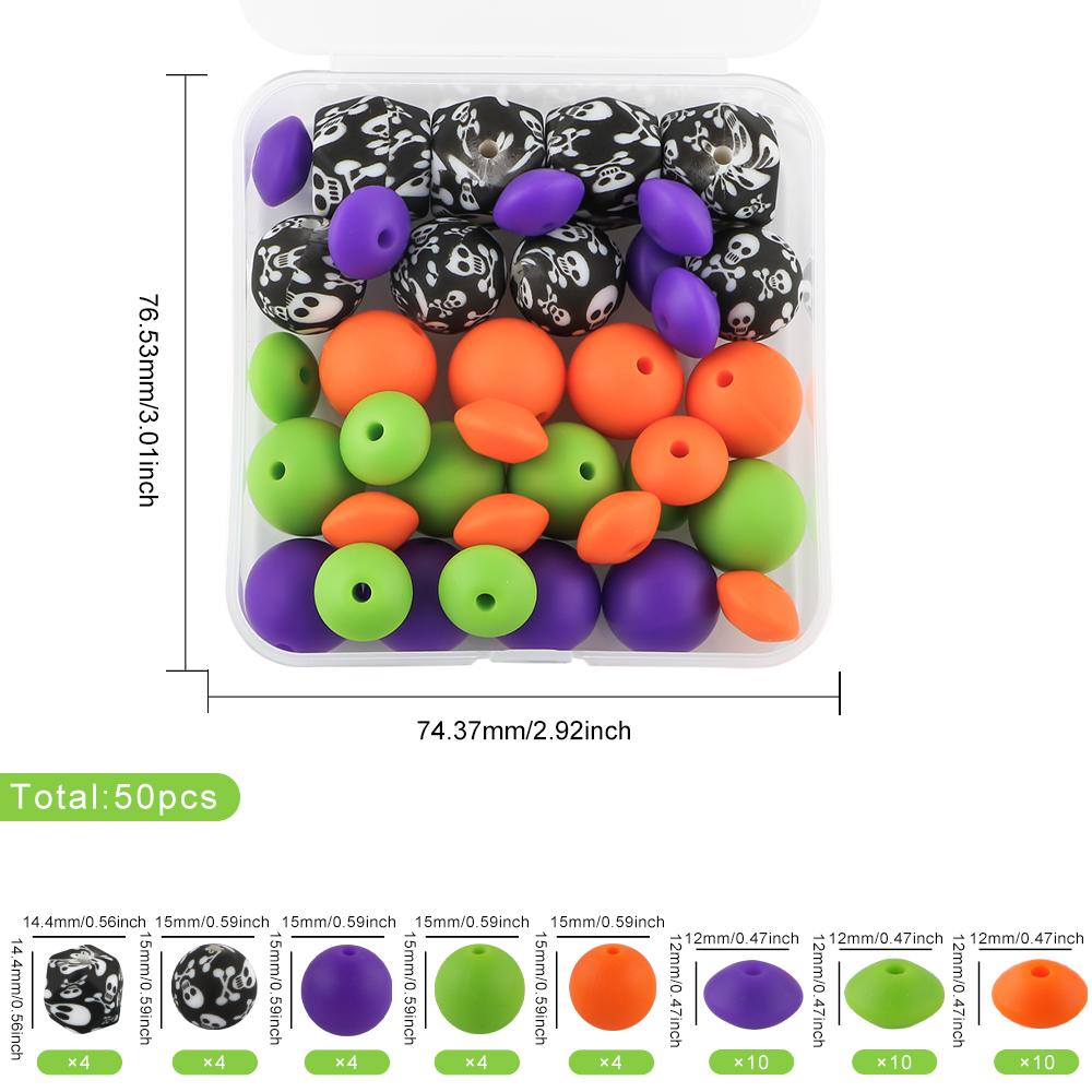 

50Pcs/box Silicone Beads Loose Spacing Beads Hexagon Printed Beads For Making Bracelets Necklaces DIY Jewelry Accessories