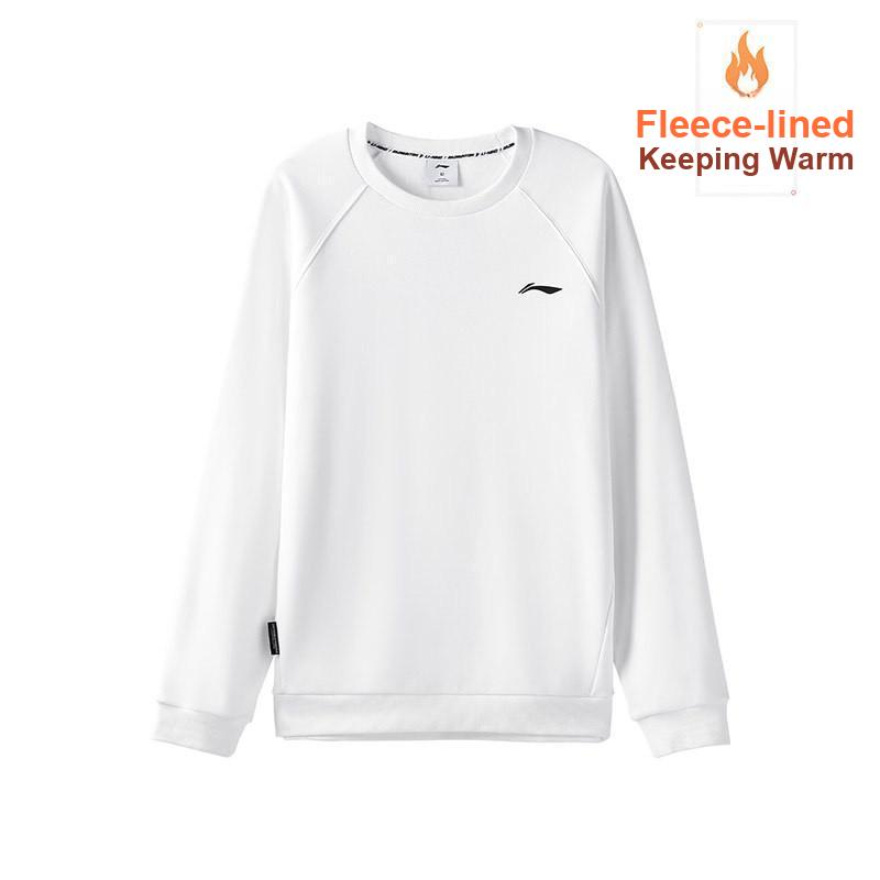 Li-Ning Fashionable Hoodless Round Neck Fleece Warm Long Sleeve Top Comfortable Long Pants Sweatshirt Set Men sets AWDVH05-3+AKLVC99-1