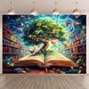 2D Fantasy Open Book with Magic Tree Library Photo Booth Background