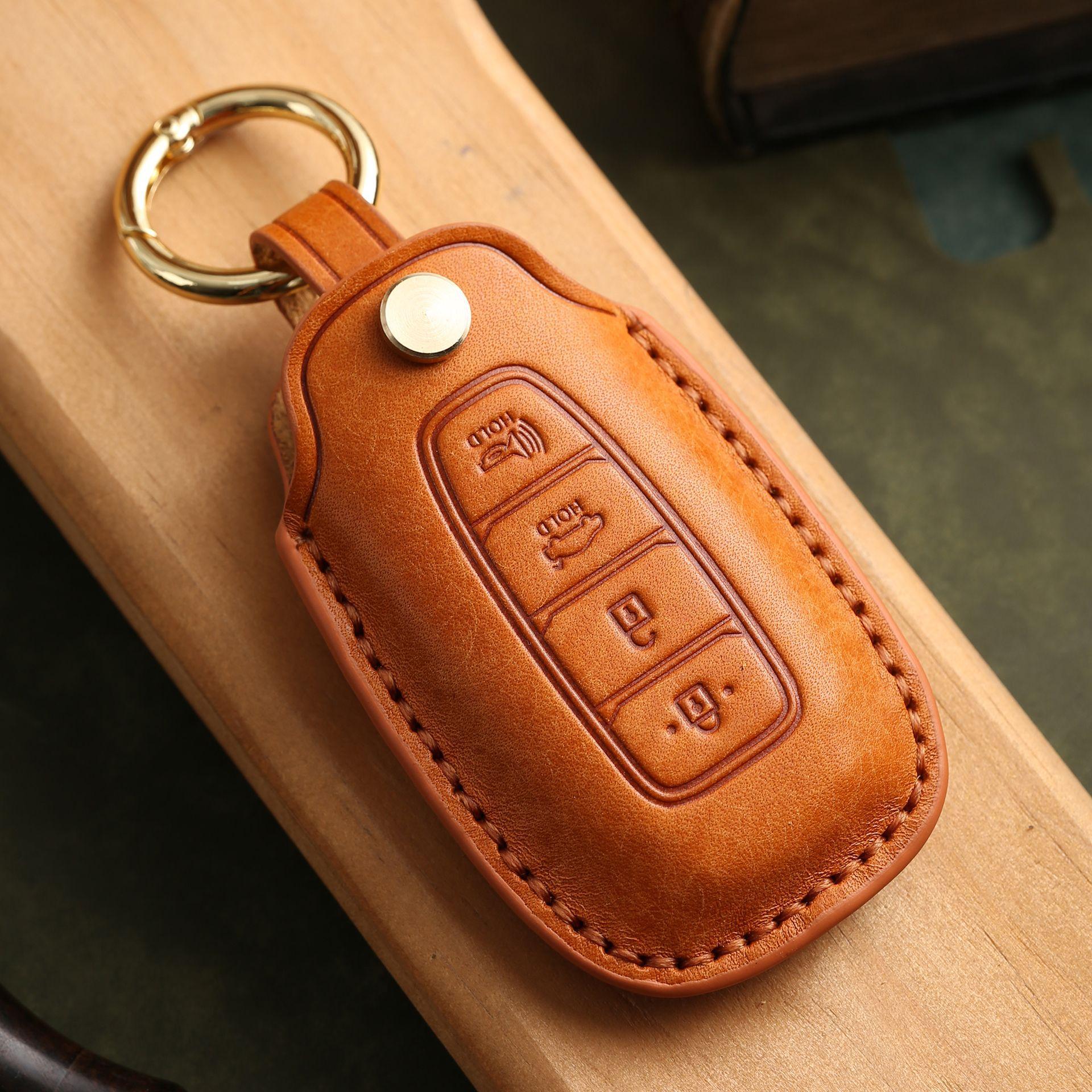 

Customized key cover is suitable for modern Fista Sonata car key protection bag, purely handmade leather case buckle. оранжевый