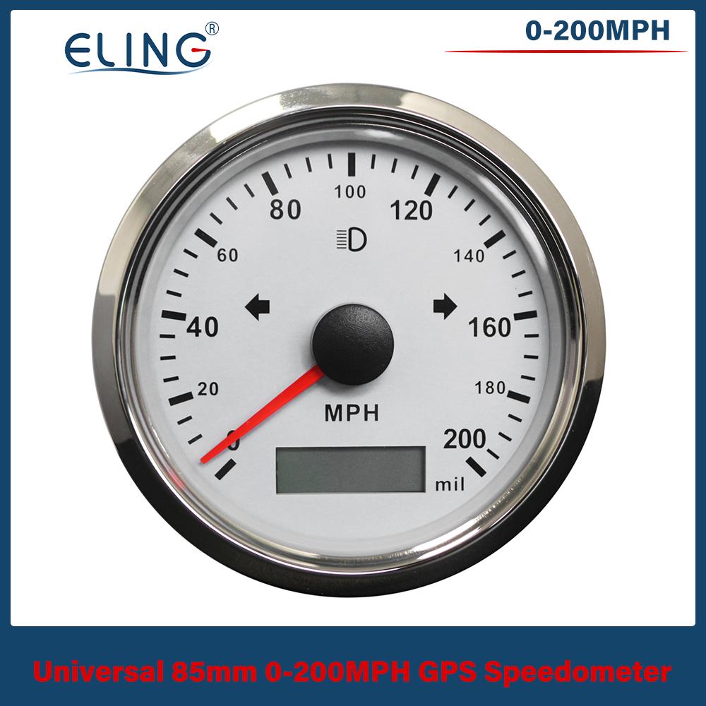ELING 85mm GPS Speedometer 0-125MPH 0-160MPH 0-200MPH Odometer Left Right High Beam with Red Yellow Backlight for Auto Truck RV