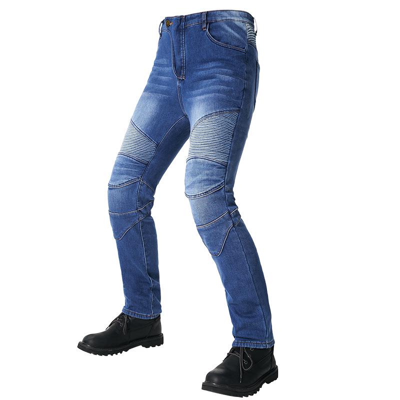 Unisex Fleece-Lined High Waist Motorcycle Riding Jeans with Protectors - Windproof, Warm, Fall-Proof.