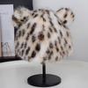 Autumn and Winter Leopard Print Fashion Fisherman Hat Women Cute Little Bear Ear Thickened for Keep Warmth Ear Protection No Eaves Hat