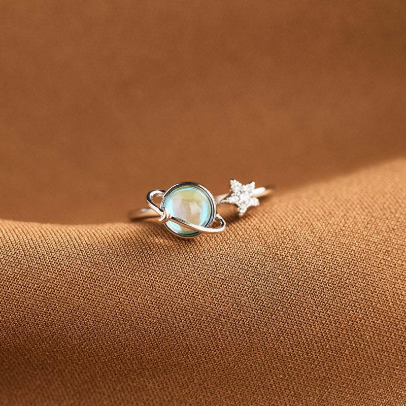 Rotatable Planet Fidget Ring For Women Anti Anxiety Stress Relief Spinner Index Finger Jewelry
