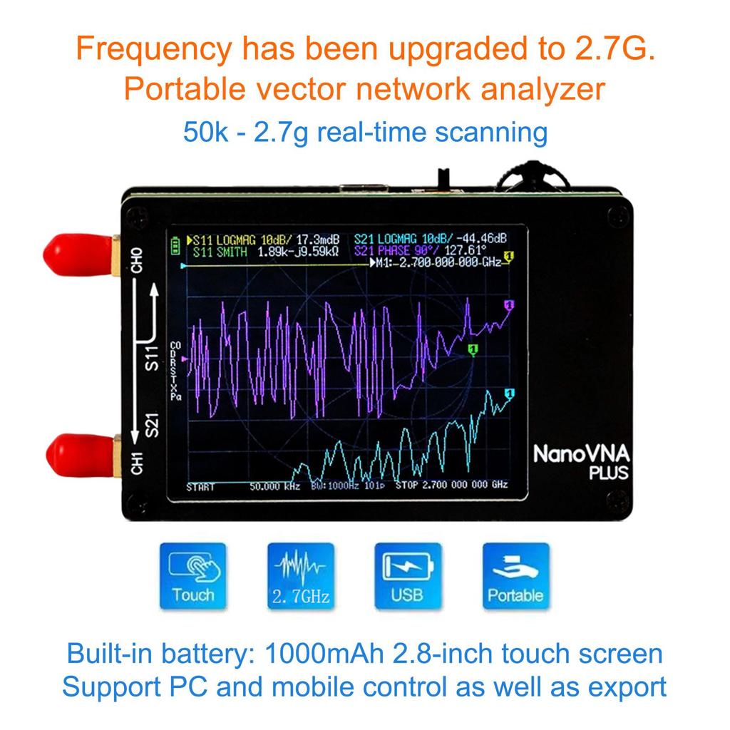 2.8Inch Upgraded NanoVNA Plus 50kHz-2.7GHz Handheld Vector Network Analyzer