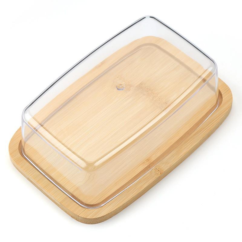 Bamboo Butter Storage Container with Transparent Lid and Tray 