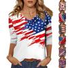 Damen Tops Dreiviertelärmel Shirt V-Ausschnitt Lockeres Freizeithemd Blumendruck T-Shirt