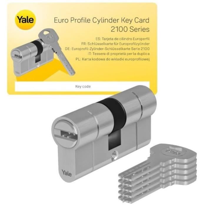 Cylindre de Serrure - YALE - YC2100 - Débrayable - 40x40 mm - 10 Goupilles - 5 Clés réversibles - Nickelé